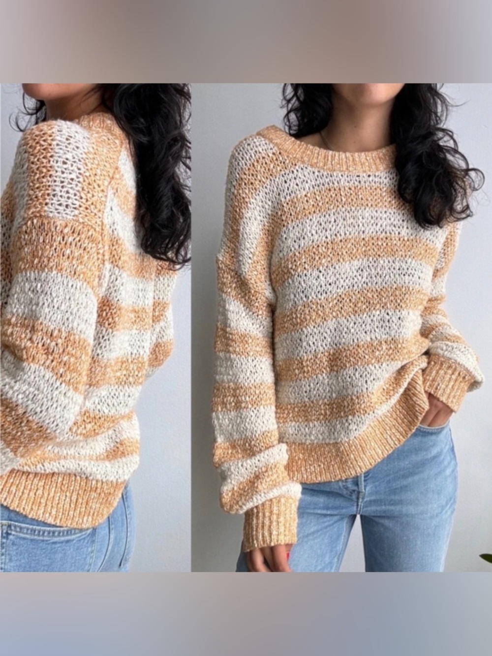MADEWELL Baez Pullover Sweater in Stripe Marbled Caramel Size Extra Small